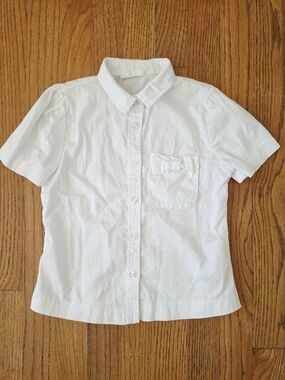 Coccodrillo White Short-Sleeve Button-Down Shirt with Pocket Bow Girls Size 7